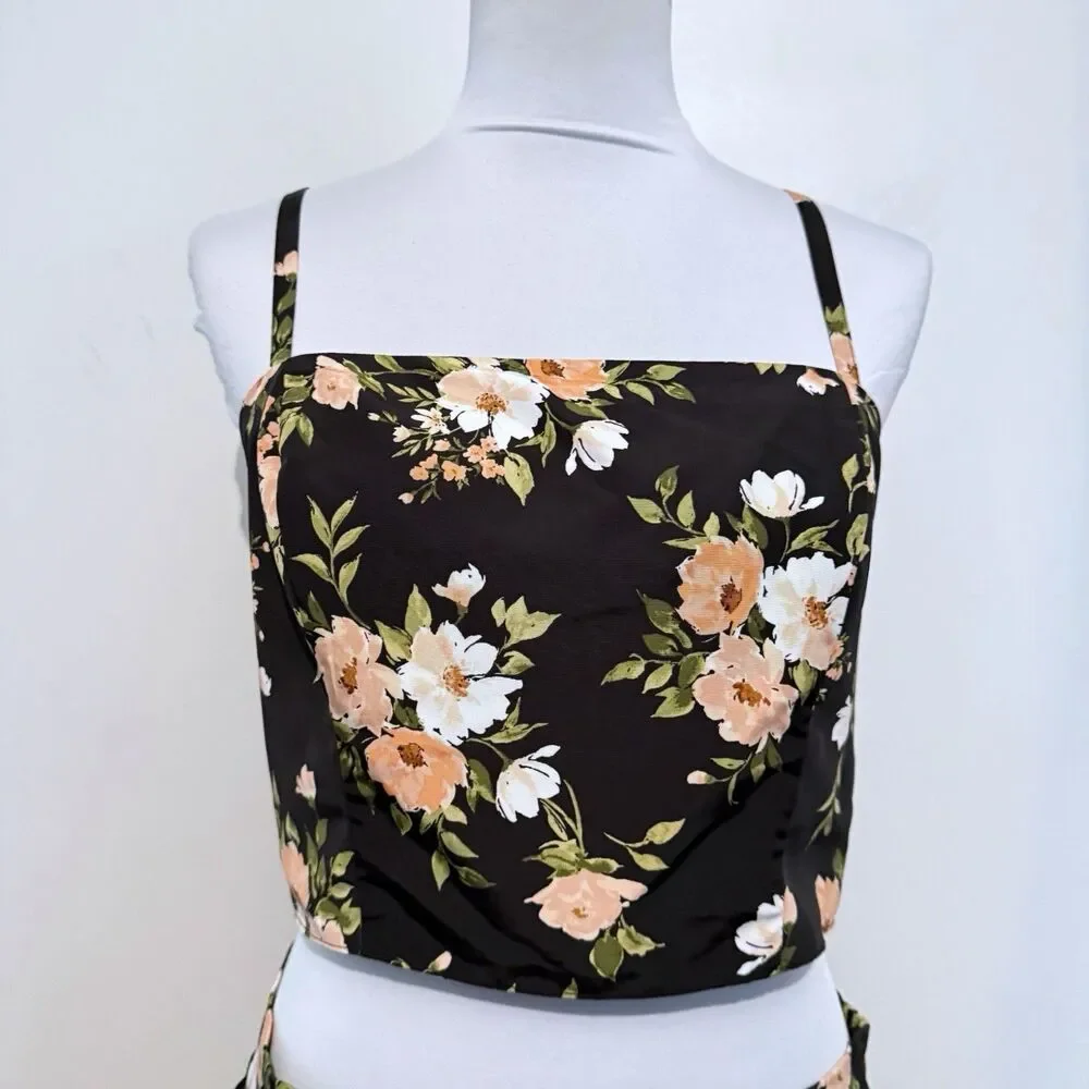 Old Navy The occasion Floral Black Taffeta High Waisted Skirt Crop Top Set XL - Picture 3 of 13